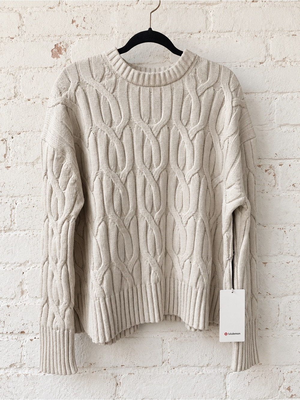 NWT Lululemon Cable-Knit Oversized Crewneck Sweater Bone Size S - Picture 2 of 13